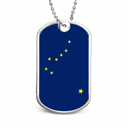 US States Flags Dog Tag Necklace, Custom Military ID Tags, Personalized Laser Engraved or Embossed Stainless Steel - style: Alaska Flag