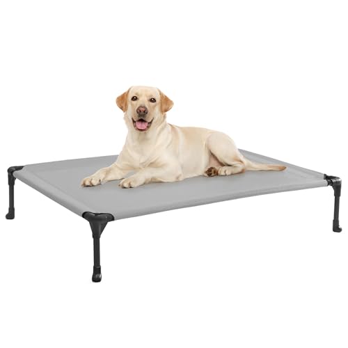 Veehoo Outdoor Elevated Dog Bed for Large Dogs, Cooling Raised Dog Cot Off Ground Hammock Pet Beds with Breathable Mesh, No-Slip Feet, 42"x30", Gray - color: Gray, size: 42.0"L x 30.0"W x 7.0"Th