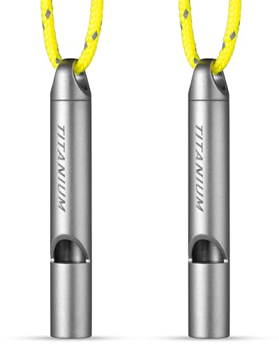Titanium Survival Emergency Whistle,120-130dB,Rustproof, Durable | Saltwater & Sweat Resistant, Safe for Oral Use, Pea-less, Works Submerged, Compact with Key Ring & Lanyard - color: Matte 2 Pack