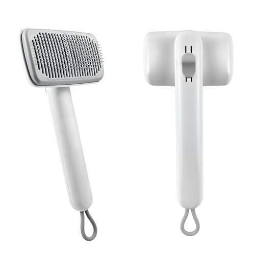 Self Cleaning Deshedding Cat Brush for Dogs & Cats,Adjustable Cat Brushes for Indoor Cats, Easy to Clean Grooming Tool for Long & Short Haired Pets - color: White