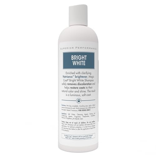 Four Paws Magic Coat Bright White Whitening Shampoo for Dogs with Natriance Brightener, Brightening Dog Wash, Removes Tear Stains, Almond Shea Butter Scent, 16 Ounce - size: 16 Ounces (1 Count), style: Bright White Dog Shampoo