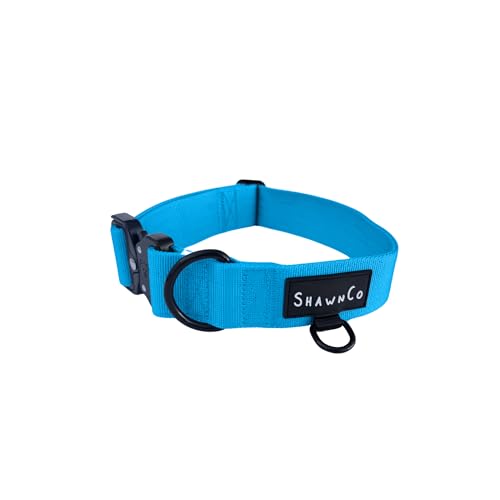 ShawnCo Basecamp Dog Collar- Premium, Adjustable, Heavy-Duty Nylon Tactical Dog Collar with Metal Buckle for Medium and Large Dogs (Oceanic Blue, S) - color: Oceanic Blue, size: S- No Handle