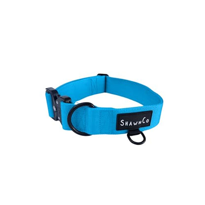 ShawnCo Basecamp Dog Collar- Premium, Adjustable, Heavy-Duty Nylon Tactical Dog Collar with Metal Buckle for Medium and Large Dogs (Oceanic Blue, S) - color: Oceanic Blue, size: S- No Handle