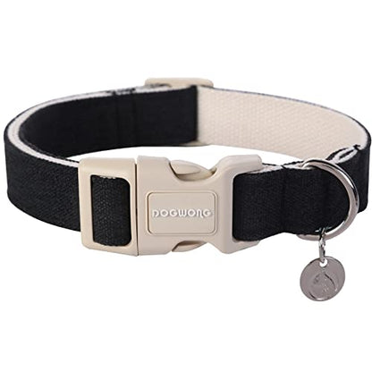 DOGWONG Cotton Hemp Dog Collar, Heavy-Duty Black Dog Collar Adjustable Soft Natural Fabric Pet Cute Wedding Puppy Necklace for Small Medium Large Dogs - color: A: Black, size: X-Small