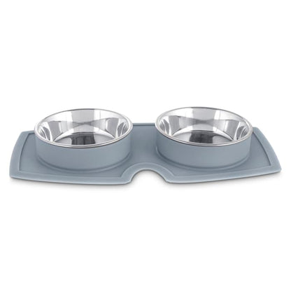 EveryYay by Petco Silicone Double Diner Stainless Steel Dog Bowl Set Grey 2 Cups - color: Gray