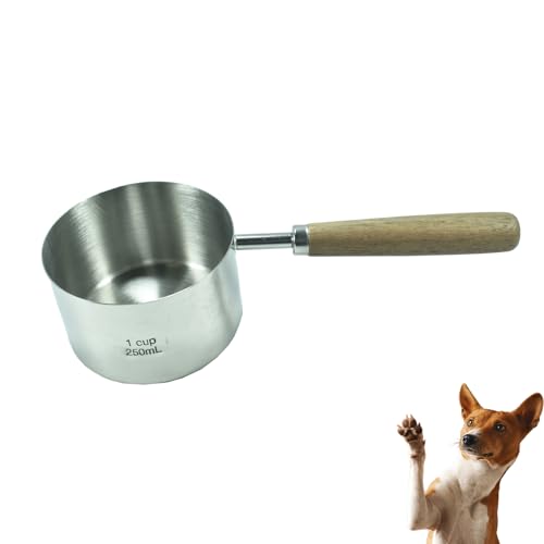 1 Cup Stainless Steel Dog Cat Food Measuring Scoop for Dry and Wet Food, Accurate Measurement for Rice, Flour, Grain (Long Handle Silver) - color: Stainless Steel