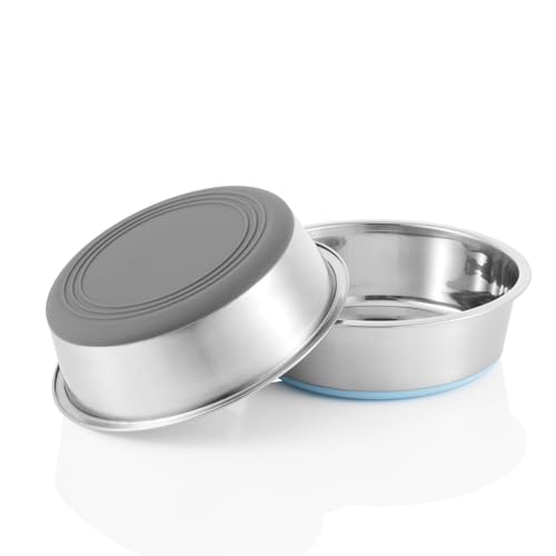 Stainless Steel Dog Bowls 2 Pack – 4 Cup Pet Food & Water Bowls with Non-Slip Rubber Base, Dishwasher Safe, for Medium Dogs & Large Cats - size: 4 Cup