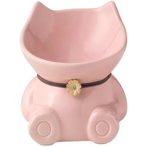 Disoza Ceramic Raised Cat Bowls for Indoor Cats 5.8 Inch Pink Cute Elevated Food Bowls 15° Tilted Whisker Friendly Water Bowl Dishwasher Safe Puppy Feeding Set Supplies Dog Accessories - color: Pink Cute Elevated Cat Food Bowls