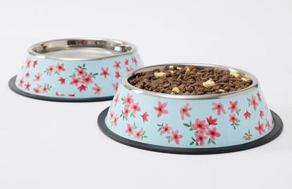 Stainless Steel Dog Bowls, Food and Water Non Slip Anti Skid Stackable Pet Puppy Dishes for Small, Medium and Large Dogs (2 Pack) - color: Sakura, size: ¾ Cup/7 oz