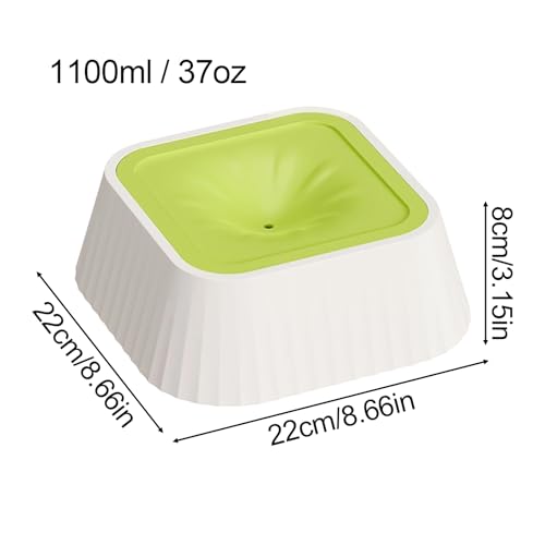 Spill Proof Dog Water Bowl 37oz, Large Capacity No Drip Pet Dispenser with Non-Slip Base, Slow Water Bowl for Dogs Puppies Indoor Outdoor Use, 22x22x8cm - color: Green