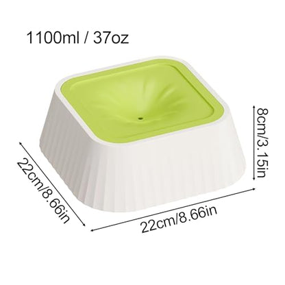 Spill Proof Dog Water Bowl 37oz, Large Capacity No Drip Pet Dispenser with Non-Slip Base, Slow Water Bowl for Dogs Puppies Indoor Outdoor Use, 22x22x8cm - color: Green