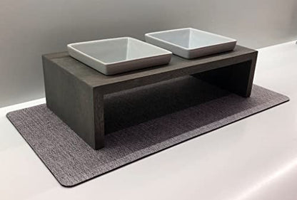 Bowsers Artisan Diner Double Dog Feeder - Handcrafted Rubberwood Frame with Square Ceramic Bowls Feeder for Dogs - Fossil, Small, 15" x 7" x 4" - color: Fossil, size: Small