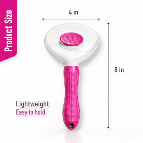 Self Cleaning Slicker Brush for Dogs & Cats – Deshedding Grooming Tool with One Click Hair Removal – Gentle for Sensitive Skin - color: PINK