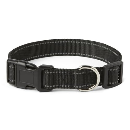 Amazon Basics Reflective Polyester Dog Collar, Adjustable Length 18.5"-29.5", 1.4" W, Quick-Release Buckle for Easy On/Off, Large, Black - size: l