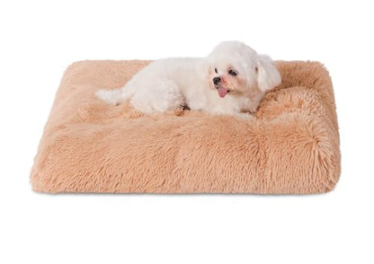 Bedfolks Waterproof Dog Crate Bed,Plush Dog Bed with Removable Washable Cover,Faux Fur Dog Crate Pad for Small Dogs and Cats,Fluffy Dog Kennel Bed 21"x13",Solid Camel - color: Solid Camel, size: X-Small(21x13'')