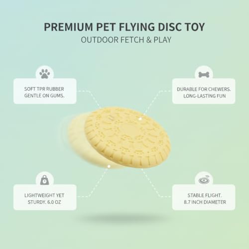 Compatible with Interactive Fetch Play, Soft TPR Rubber Dog Flying Disc, Flexible 8.7 Inch Outdoor Toy for Dogs - color: Yellow