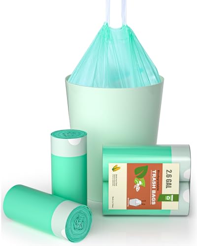AYOTEE Small Trash Bag, 2 Gallon Trash Bag Drawstring Compostable Trash Bags, 50 Count Small Garbage Bags Bathroom Trashbags Compost Bags Waste Basket Liners for Bathroom, Office, Pet (Green)