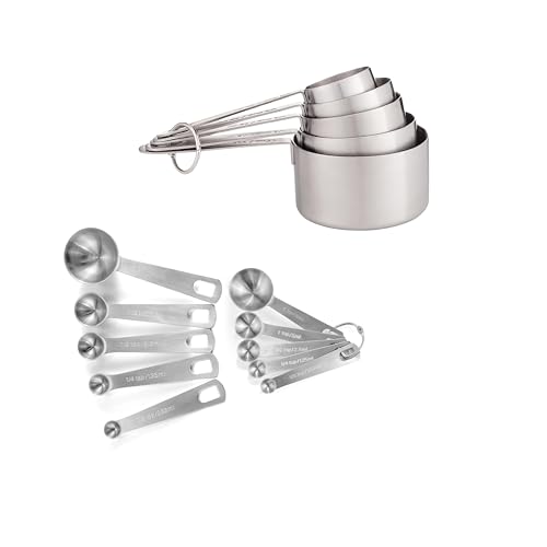husMait 10-Piece Stainless Steel Measuring Cups and Spoons Set - Heavy Duty Metal Liquid & Dry Measuring Tools with Engraved Imperial & Metric Markings - Stackable, Rust-Resistant, Dishwasher Safe - color: Measuring Cups & Spoons Set