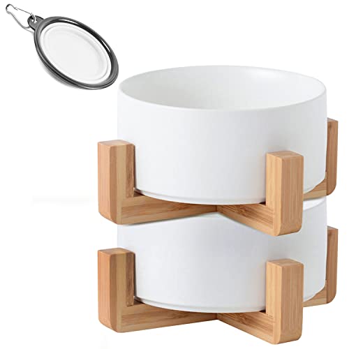 Petygooing White Ceramic Cat Dog Bowl Set with Stand,Small Dog Bowls,Pet Food and Water Dish, Anti Slip Set of 2 Cat Bowls Pet Food Bowl- Pet Dish Small Size Pet (13.5OZ/5.1 in) - color: White, size: Puppy/Small Size Dogs & Cat Bowls 400ML*2