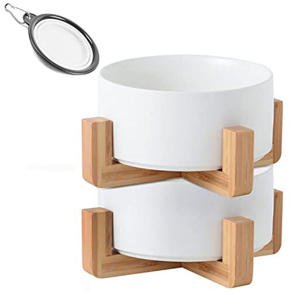 Petygooing Ceramic Dog Cat Bowl Set with Stand, Pet Dog Food and Water Dish,Medium Pet Bowls Anti Slip Set of 2 Cat Bowls-White Pet Food Bowl- Small Medium Size Pet (28 OZ /3.6 Cups) - color: White, size: Medium Size Dog Bowls 850ML*2