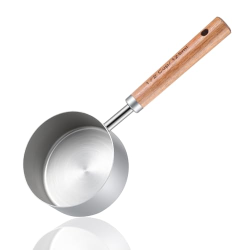 1/2 Cup Dog Food Scoop Measuring Cup with Wooden Handle, 125 Ml 304 Stainless Steel Pet Food Scoop Measuring Cups Cat Foods Measurings Cups