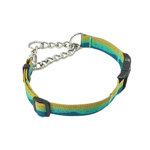 Martingale Dog Collars with Stainless Steel Chain, Reflective No Pull Walking Training Collar with Quick Release Buckle, Adjustable Slip Chain Nylon Dog Collars for Small Medium Large Dogs - color: Yellow and blue, size: Medium