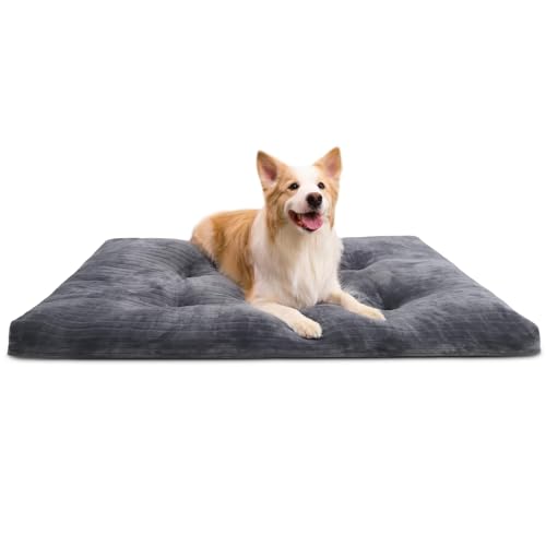 Dog Crate Bed Washable Jumbo Dog Beds for Large Dogs Deluxe Thick Flannel Fluffy Comfy Kennel Pad Anti-Slip & Anti-Scratch Pet Sleeping Mat, 48 x 29 Inch, Gray - color: Gray, size: 48.0"L x 29.0"W x 3.5"Th