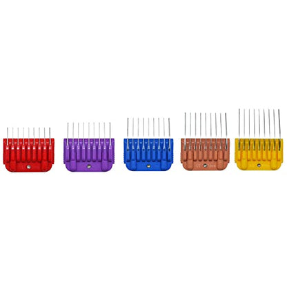 Dog Stainless Steel 5 Color Comb Compatible with andis oster A5 wahl km10 | Only fit for 10#/15#/30# Detachable Blade，Guide Comb Set Cutting Length 19mm-32mm - color: 5 PACK(3mm-16mm)