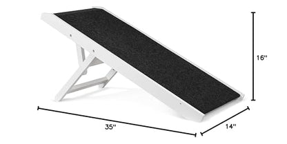 BIRDROCK HOME Adjustable Pet Ramp for Small Dogs, Cats, Puppies - Foldable Wooden Dog Ramp for Couch, Bed, Car - Indoor or Outdoor- Safe, Portable, Non-Slip Carpet - 16", White