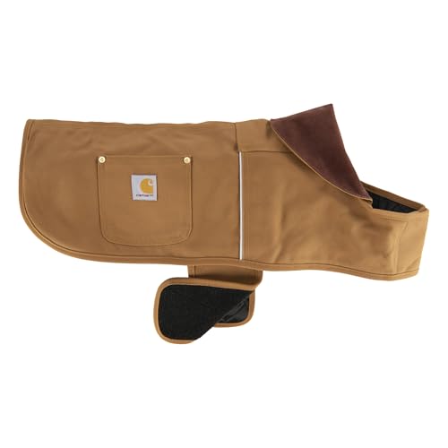 Carhartt Firm Duck Dog Chore Coat, Insulated Weather Resistant Jacket for Cold and Windy Conditions, Carhartt Brown, Small - color: Carhartt Brown/Brass (Reflective Piping), size: Small