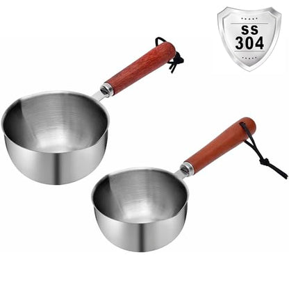 Kichwit Dog Food Scoop Pet Food Scoop 304 Stainless Steel Measuring Cup with Wood Handle, 1 Cup and 1/2 Cup, Pack of 2