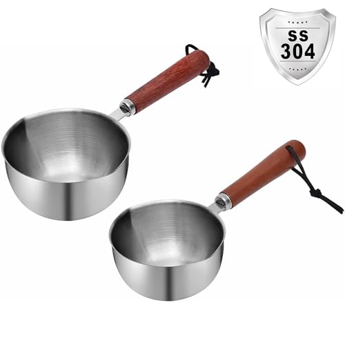 Kichwit Dog Food Scoop Pet Food Scoop 304 Stainless Steel Measuring Cup with Wood Handle, 1 Cup and 1/2 Cup, Pack of 2