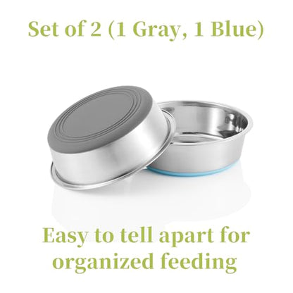 Stainless Steel Dog Bowls 2 Pack – 7.8 Cup Large Capacity Food & Water Bowls for Large Dogs, Non-Skid Rubber Base, Rust Resistant, Dishwasher Safe - size: 7.8 Cup