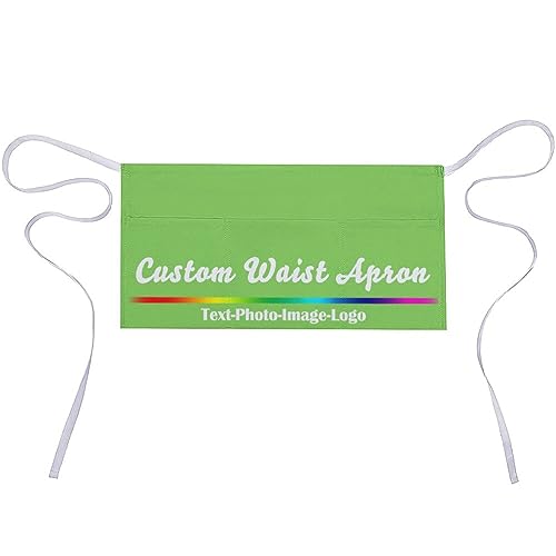 sophiehome Custom Waist Apron with Pockets Add Photo Logo Name Personalized Waiter Server Short Aprons for Kitchen - color: Neon Green
