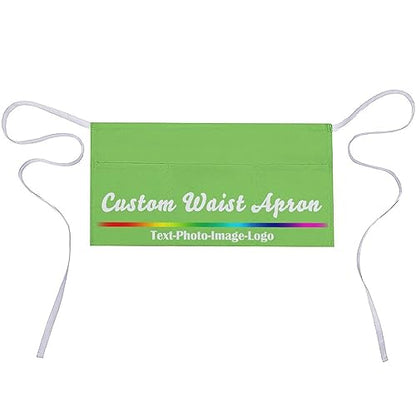 sophiehome Custom Waist Apron with Pockets Add Photo Logo Name Personalized Waiter Server Short Aprons for Kitchen - color: Neon Green