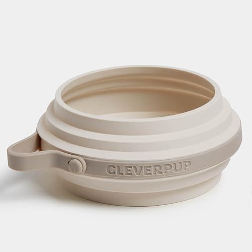 Cleverpup Nomad Small Collapsible Travel Dog Bowl - 2 Cup BPA-Free Silicone for Small & Medium Dogs, Portable, Sturdy, Food & Water, Dishwasher Safe - Sand - color: Sand, size: Small