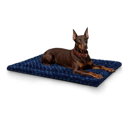 Washable Dog Bed Mat Crate Pad Soft Fluffy Pet Kennel Beds Dog Sleeping Mattress for Large Jumbo Medium Small Dogs, 48 x 30 Inch, Blue - color: Blue, size: 48.00" x 30.00" x 1.50"