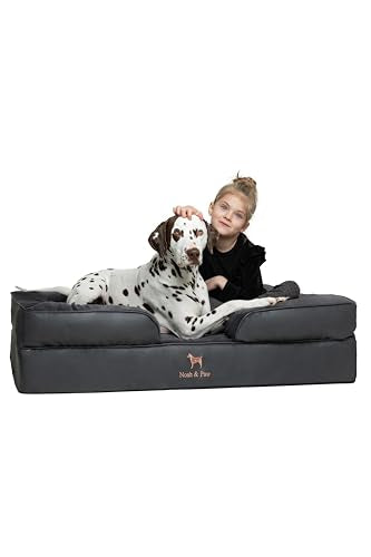 NOAH & PAW XL Dog Bed, 45x35x11 Inch, Orthopedic Large Dog Beds, Eggshell Memory Foam Infused with Cooling Gel, Inner Cover, Water Resistant, Machine Washable (Faux Leather) - color: Vegan Leather - Charcoal, size: X-Large