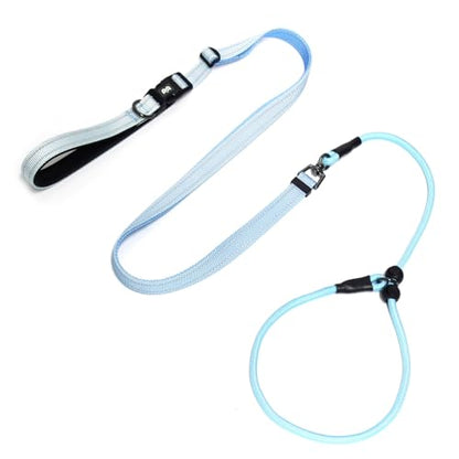 QQPETS Adjustable Slip Lead Dog Leash, Hands Free Waist Leash for Dog Walking, Reflective Training Lead with 360° Swivel Anti-Tangle, 4-7 ft Length for All Breeds - color: Blue Gradient