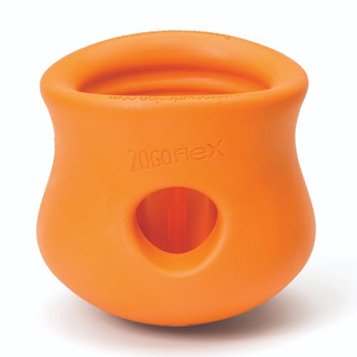 WEST PAW Zogoflex Toppl Interactive Treat Dispensing Puzzle Dog Toy for Mental Stimulation & Enrichment-Holds Kibble & Treats-Lickable, Freezable & Dishwasher Safe-Made in USA-Large-Tangerine - color: Tangerine, size: Large