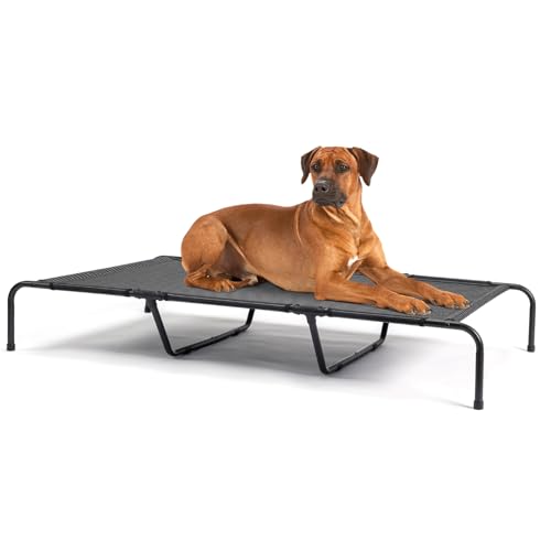 Elevated Dog Bed Raised Outdoor Dog Cot for Large Dogs, Pet Products Dog Cots Beds with Washable Cooling Breathable Mesh Anti-Slip Feet, Heavy Duty Durable Metal Frame, Cama para Perros 60" Black - color: Black + 60"