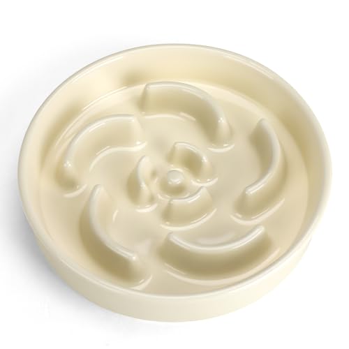 Slow Feeder Dog Bowl, Ceramic 2 Cups Dog Food Bowls for Small, Medium, and Large Breed, Anti-Slip Maze Puzzle Food Dish to Slow Down Eating (White, 2 Cups) - color: Flower - White