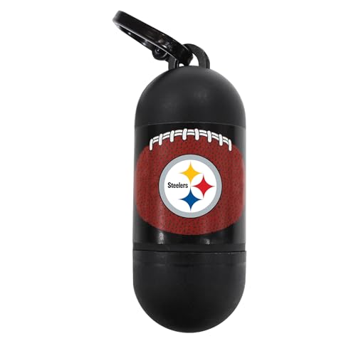 Pets First NFL PITTSBURGH STEELERS PET LICENSED Poop Waste Bag Dispenser and D Ring for Leash with 45 Premium Garbage Bags - color: Pittsburgh Steelers, size: 3 Rolls = 45 Bags