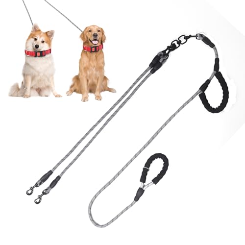 360° Anti-Tangle Dual Dog Leash for Small & Medium Dogs - Double Handle No Pull Design with Reflective Stripes, Ultimate Safety & Tangle-Free Walks (Grey, 2 Way) - color: Gray, size: 2 Way