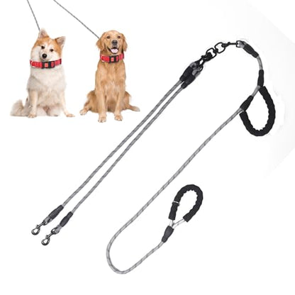 360° Anti-Tangle Dual Dog Leash for Small & Medium Dogs - Double Handle No Pull Design with Reflective Stripes, Ultimate Safety & Tangle-Free Walks (Grey, 2 Way) - color: Gray, size: 2 Way