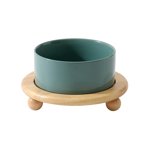 Havniva Raised Cat Bowls Water Bowl 6.1” Elevated Ceramic Cat Food and Water Bowl Whisker Friendly Pet Food Bowls for Indoor Cats, Wide Cat Water Dish Prevent Whisker Fatigue Non Slip Cat Feeder - color: 1 x Bowl + Stand - Dark Green, size: 6.1inch