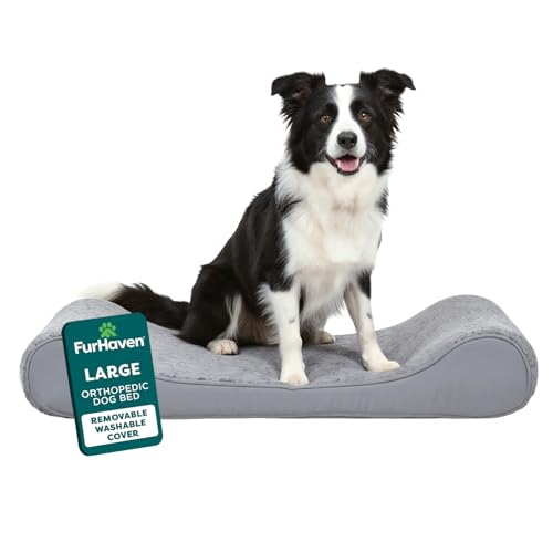 FurHaven Orthopedic Dog Bed for Large Dogs, Luxe Lounger Contour Mattress with Solid Orthopedic Foam Slab for Joint Support, Removable Washable Cover, Large, Plush Suede, Gray - color: Gray, size: Large
