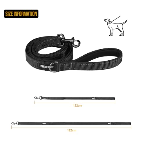 OneTigris Handled No-Pull Dog Walking Leash Long Traffic Leads for Medium to Large Dogs (Black, 6FT) - color: Black, size: 6FT