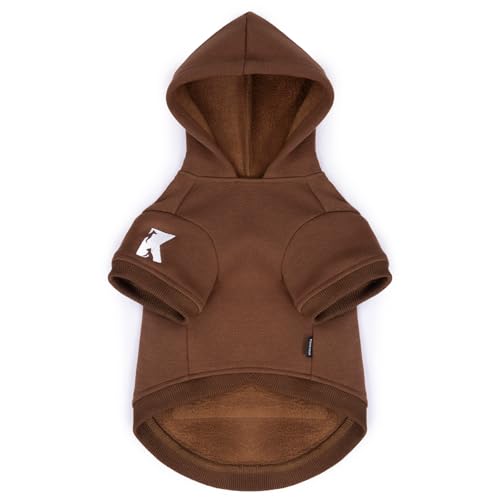 Koneseve Dog Hoodie & Cat Sweater, Warm Fleece Hooded Soft Winter Sweatshirt for All Breeds, Cozy Pet Clothes, Brown, S - color: Brown, size: S-(2~7lb) | Chest(~13")