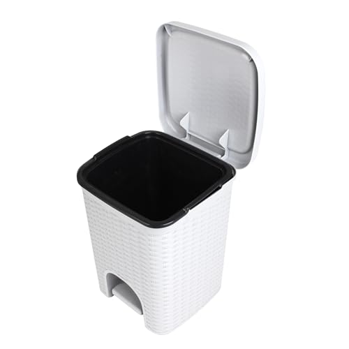 Superio Mini 6L Step Pedal Trash Can - Wicker Design, Hidden Mechanism, Durable Plastic, Ideal for Desktop, Countertop, Pet Waste/Dog Poop - White - color: White